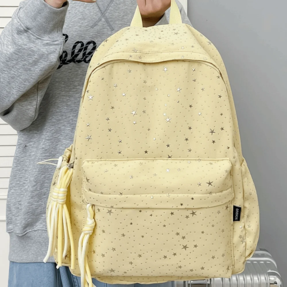 Oxford Cloth Star Backpack Large Capacity Multi-pockets Student School Bag Korean Style Solid Color Travel Rucksack 3