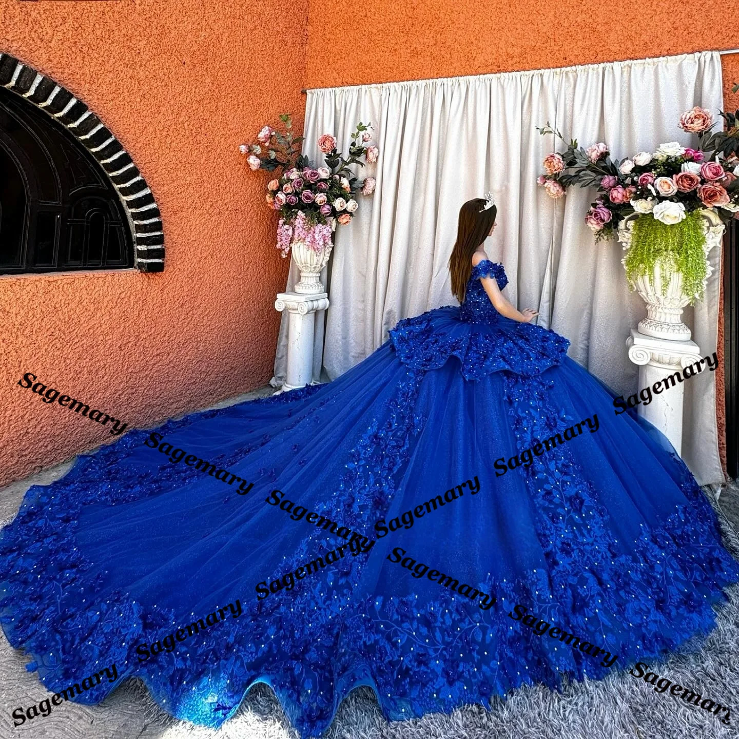 Sagemary Exquisite Pearls Quinceanera Dresses for Teens Tulle Lace Appliques Princess Ball Gown Customised Plus Size