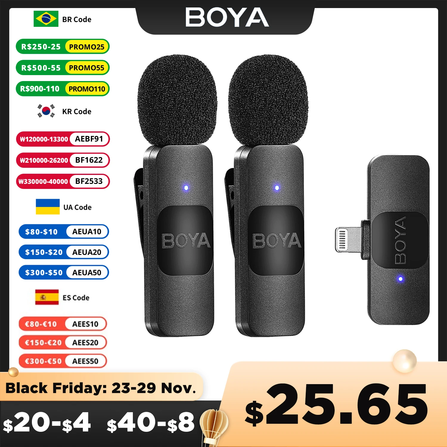 2x Bezprzewodowy mikrofon BOYA BY-V za $27.48 / ~108zł