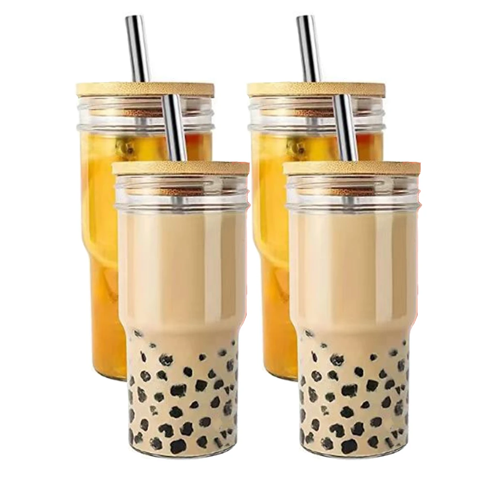 Iced Coffee Cups Mason Jar With Lid And Straw 24oz Boba Cups Reusable Wide  Mouth Smoothie Cups Travel Tumbler Drinking Bottle - Glass - AliExpress