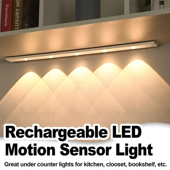 Ultra Slim Led Motion Sensor Light Strip Tricolor Lamp Usb Rechargeable Lights Leds Night With Paste 10cm/20cm/30cm/50cm Cabinet