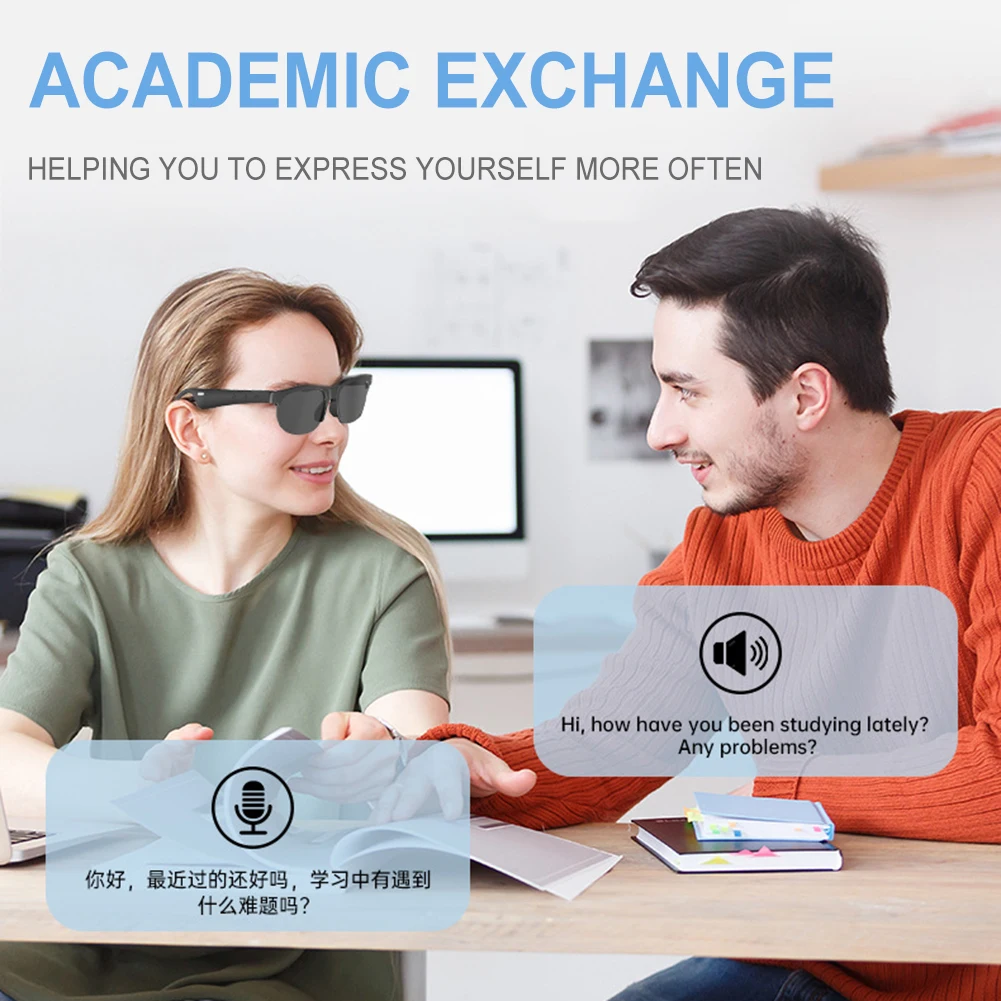 AI Intelligent Translation Glasses Bluetooth-Compatible 5.4 Smart Glasses Earphone Glasses Wireless Headphones for Men and Women