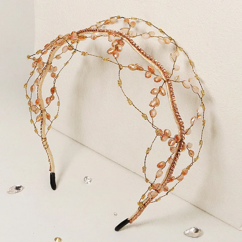 Handmade Crystal Crown Headband Bridal Wedding Hair Accessories  Tiaras and Crowns for Women Bride Hair Jewelry Party Gift