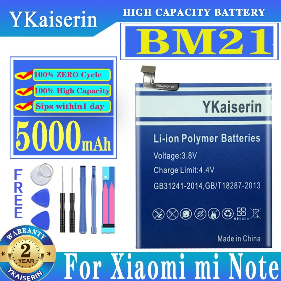 

YKaiserin New 5000mAh BM21 Mobile Phone Replacement Battery For Xiaomi Redmi Mi Note BM 21 Batteria + Free Tools