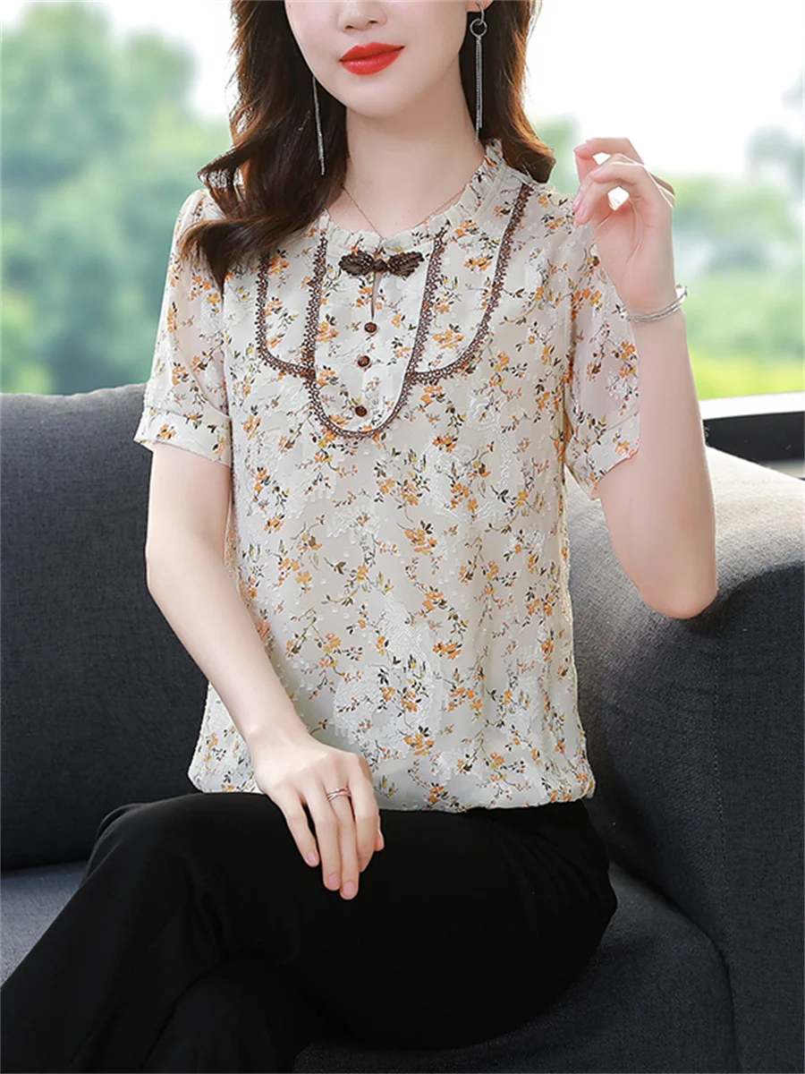 Woman Summer Style Chiffon Blouses Tops Lady Casual Short Flare