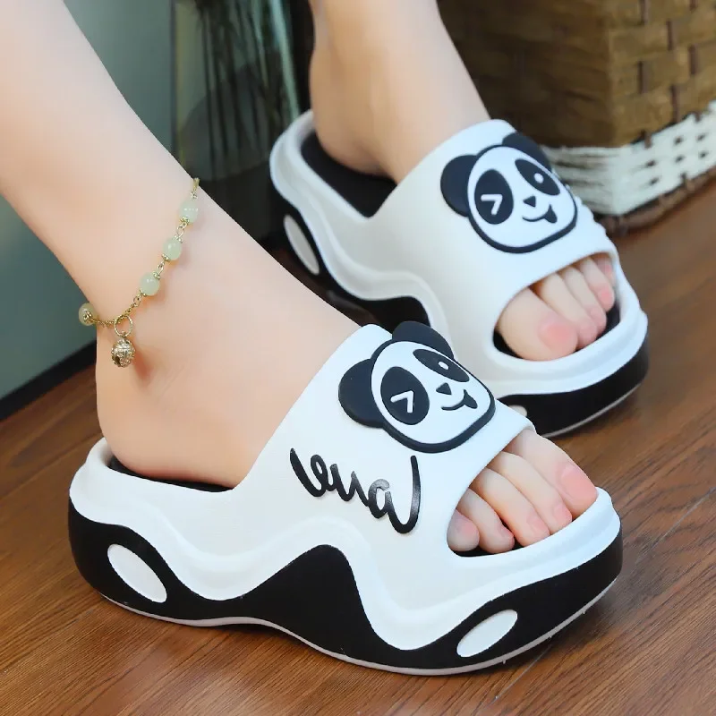 Cute Panda Platform Slides for Women - Punk Open Toe EVA Chunky Heel Shoes Girls Summer Casual Animal Slippers 슬리퍼