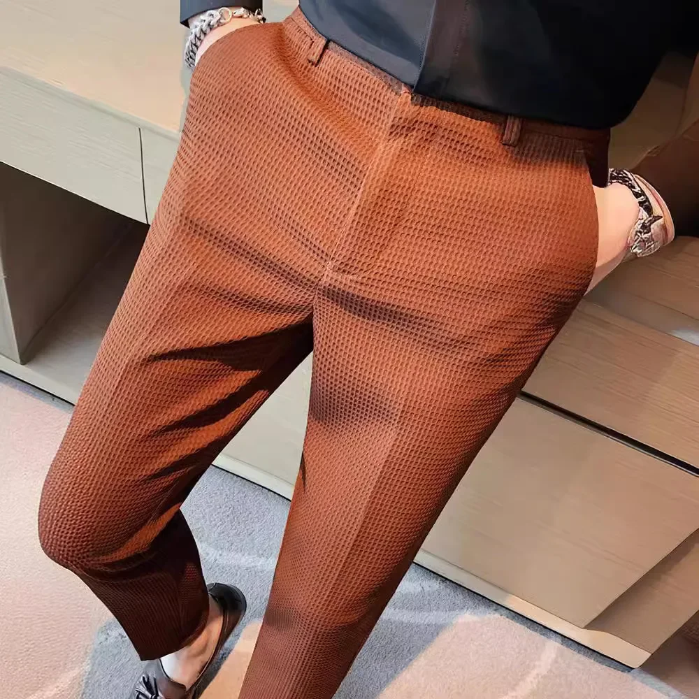 Men's Trendy High-end Feelslimming Plaid Suit Pants Casual Business Straight-leg Pants For Summer Lightweight Breathable business pants suit pants men pants