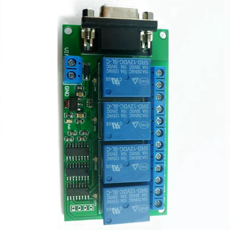 DC 12V 4 Channel RS232 Relay Board PC USB DB9 Interface Relay Module Serial Port Remote Control Switch For Motor Garage