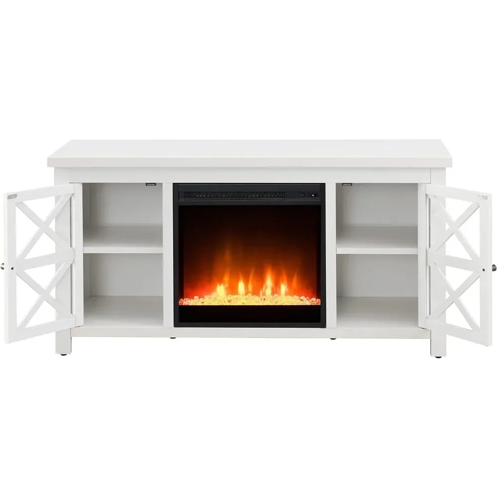 Rectangular TV Stand with Crystal Fireplace for TV's up to 55" in White, Electric Fireplace TV Stands for the Living Room - Image 4