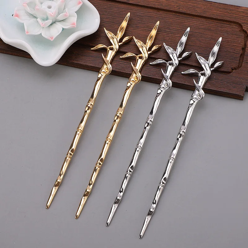 Bamboo Shaped Hair Stick for Women Girls Vintage Chinese Chopstick Gold Silver Color Hanfu Hairpin Jewelry Gift