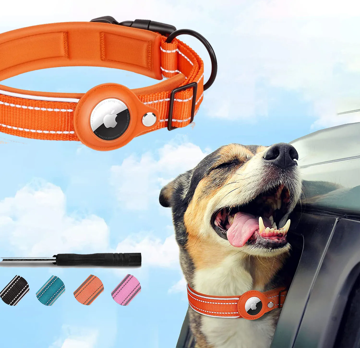 Reflective AirTag Dog Collar Apple AirTag Dogs Collar for Small Medium Large Dogs with AirTag