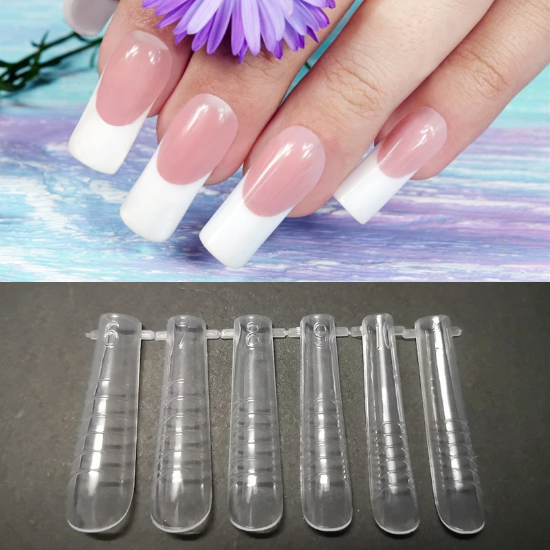 

Dual Nail Forms Almond Extension Poly Nail UV Gel Full Cover Reusable Molds With Scale Extension Tips Clear Artificial System