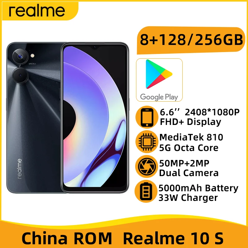  realme 10S 10 S Mobile Phone Dimensity 810 Octa Core 6.6'' LCD Screen Smartphone 50MP Dual Camera 5000mAh Battery 33W Charger 