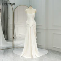 FIDDY898 Strapless Bride Gown Special Mermaid Design Beaded Lace and Chiffon Skirt Sleeveless Lace-up Back QW01975 1