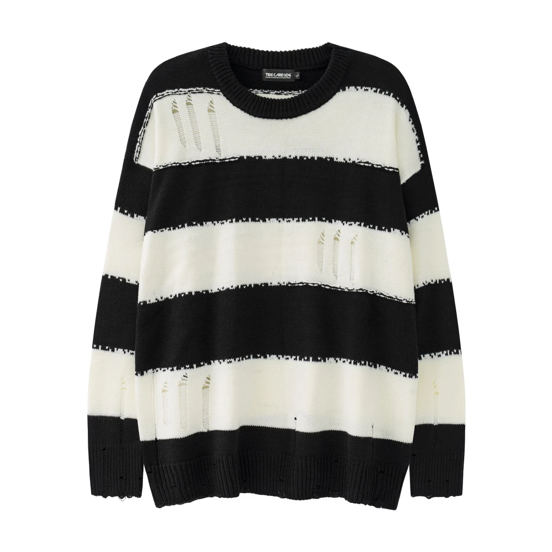 Harajuku Striped Colorblock Sweaters Hip Hop Destroyed Ripped Knitwears Men Hole Knitted Jumpers for Women Baggy Pullovers