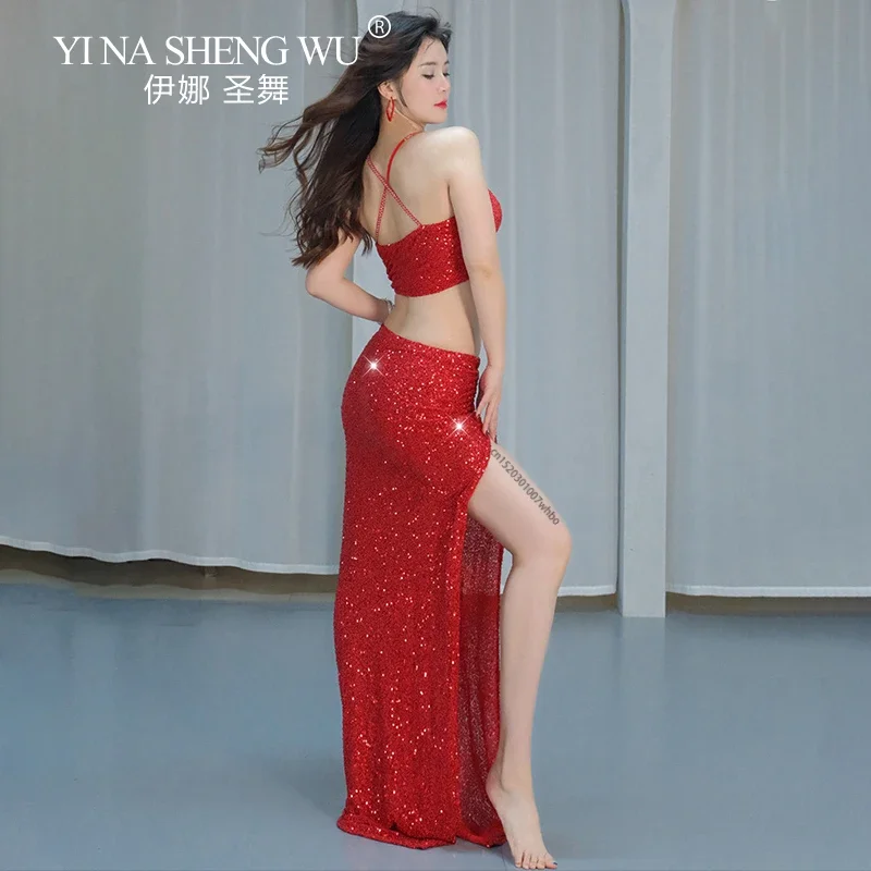 Ranrann Ensemble Danse Orientale Femme - Costume Paillette Brillant Avec Châle à Manches Évasées L-3XL