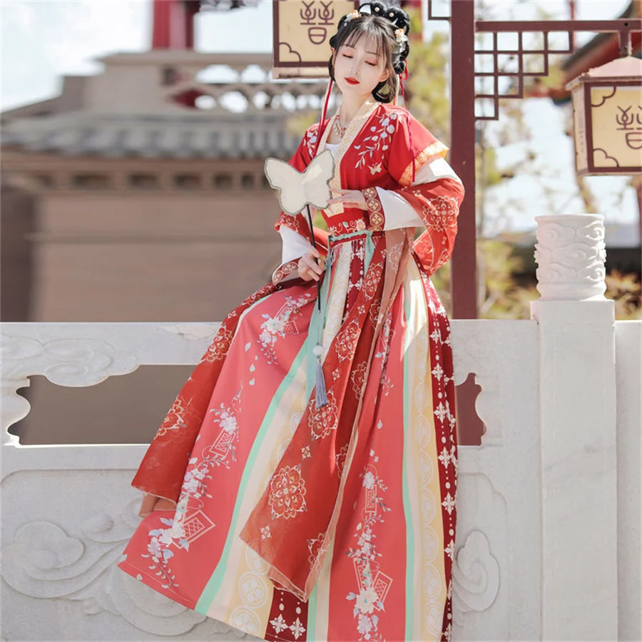Ancient Traditional Chinese Women Elegant Hanfu Dress Fairy Embroidery Stage Folk Dance Costume Retro Song Dynasty Sets