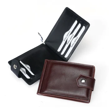 Nuovo portafoglio in pelle da uomo piccolo con tasca portamonete fermasoldi 5 slot per carte di credito una borsa porta contanti ID morsetto in metallo per uomo