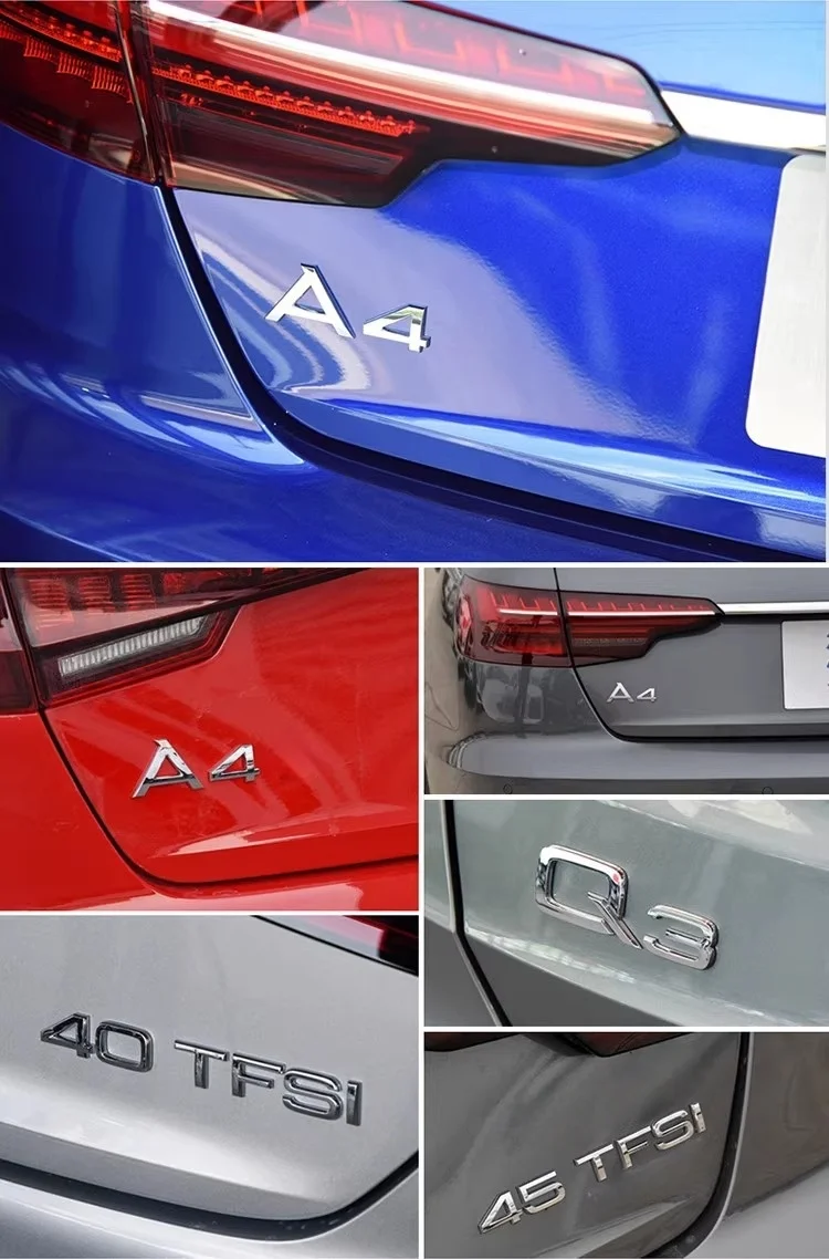 아우디 Q2 Q3 Q4 Q5 Q6 Q7 Q8 모델 1.9 2.0 2.5 3.0 4.0 5.0TDI 30 35 40 45 50 55TFSI 버전 2.0 3.0T 3D 자동차 트렁크 로고 스티커