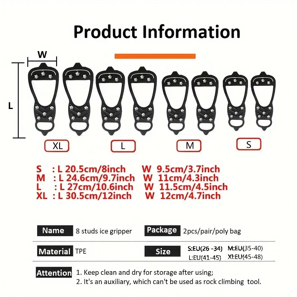 Ice Shoe Grips Anti-Slip Ice Cleats 8 Teeth For Outdoor Activities Winter Fishing And Walking On Snow Outdoor Mountaineering Camping