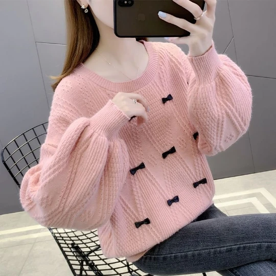 

New Pink Trend Wavy Edge Women Sweater 2023 Fashion Lady Coat Pullover Woman Tops Women's Sweater Winter Clothes Girl Suéter