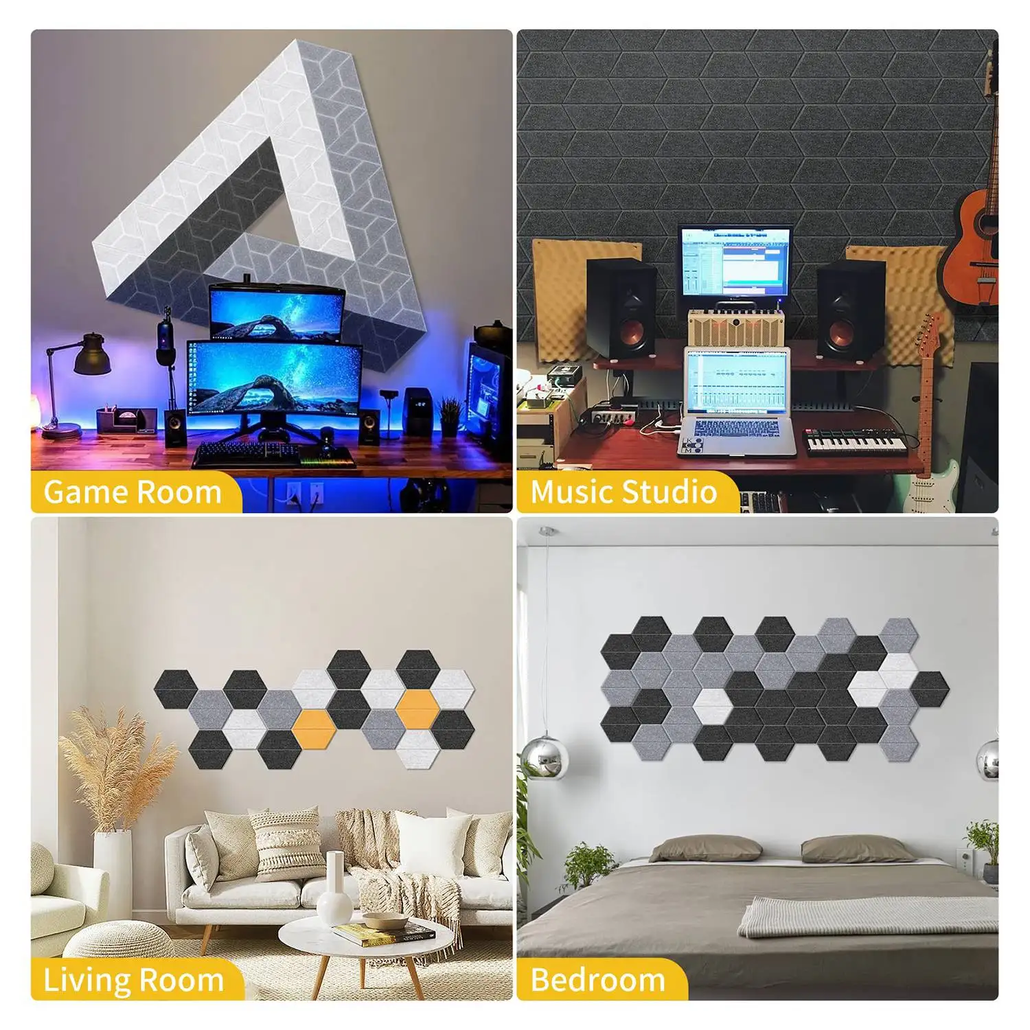 

18 Pack Acoustic Panels Sound Absorbing,Hexagon Self Adhesive Soundproof Wall Panels for Home Office Studio, Silver Gray