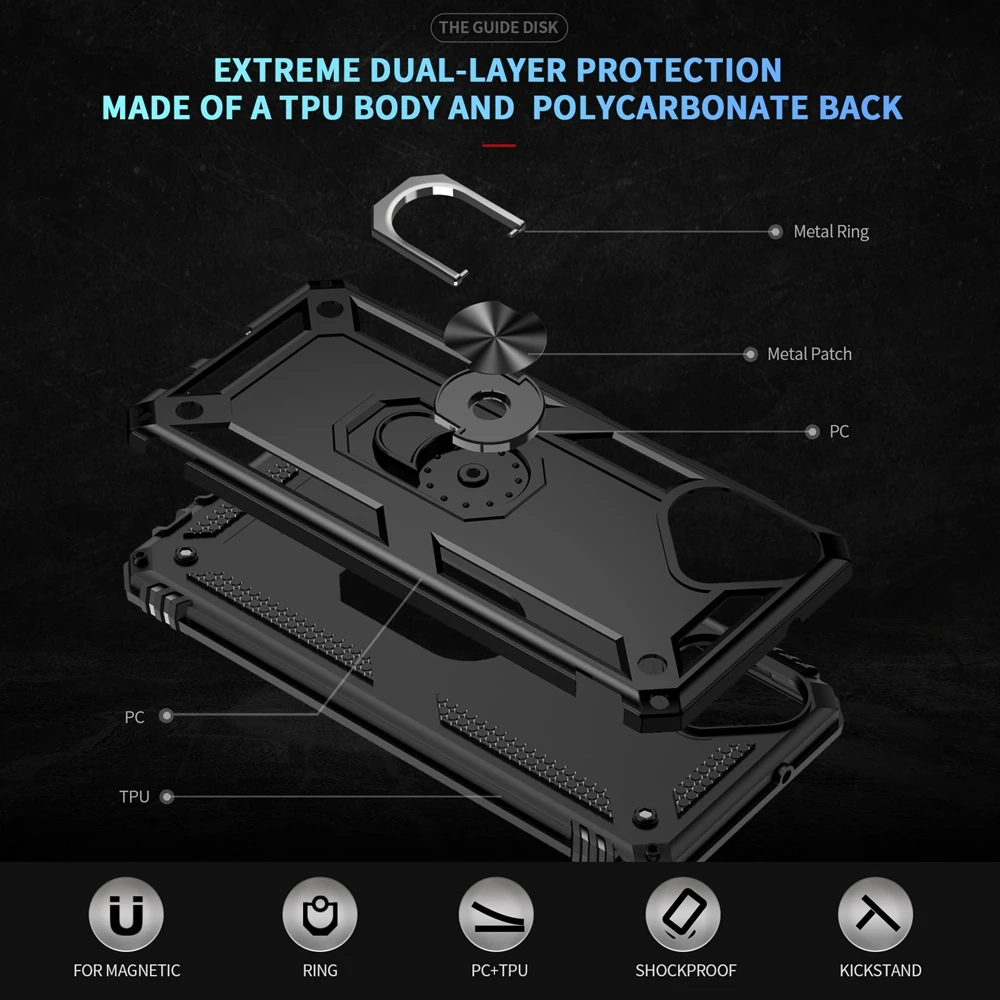 Luxury Armor Shockproof Phone Case with Metal Ring Stand Holder