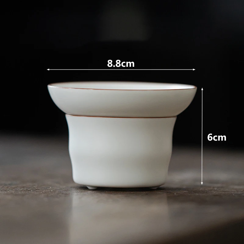 Matte Finish Fat White Integrated Tea Filter Ceramic Tea Strainer Fine Carved Ceramic Hole Filter Screen Ceremony Accessory