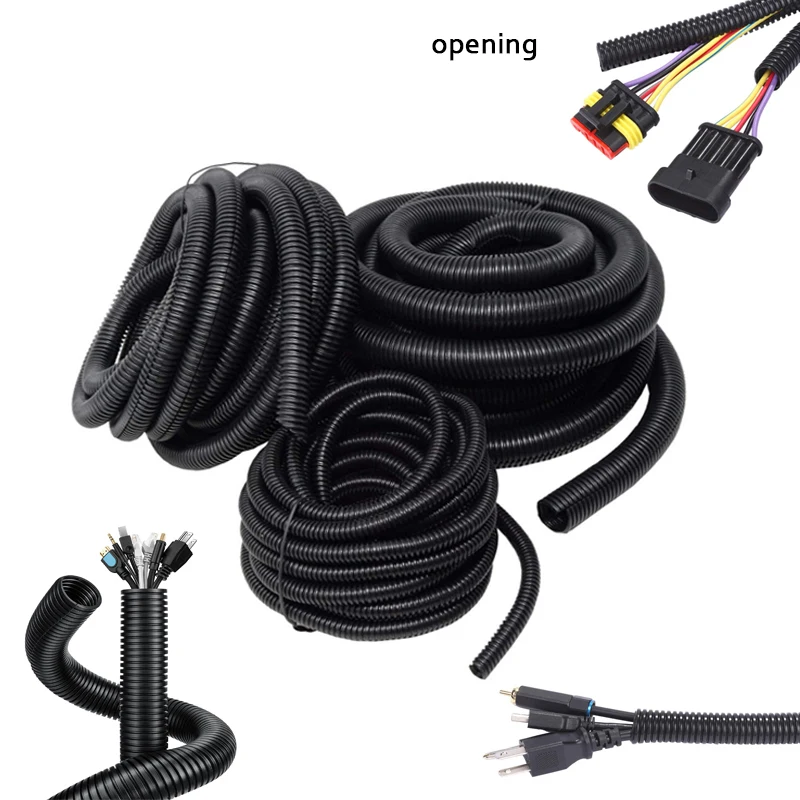 Corrugated Pipe 1/3/6M 7mm-28mm Car Cable Heat Resistant Insulation Tube Harness Motor Electrical Wire Protection