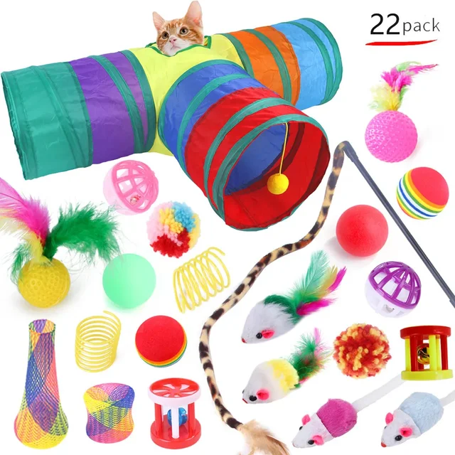 Kitten Toys Variety Cat Toy Combination Set Cat Toy Funny Cat Stick Sisal Mouse Bell Ball Cat Supplies 20 Pcs Set 5