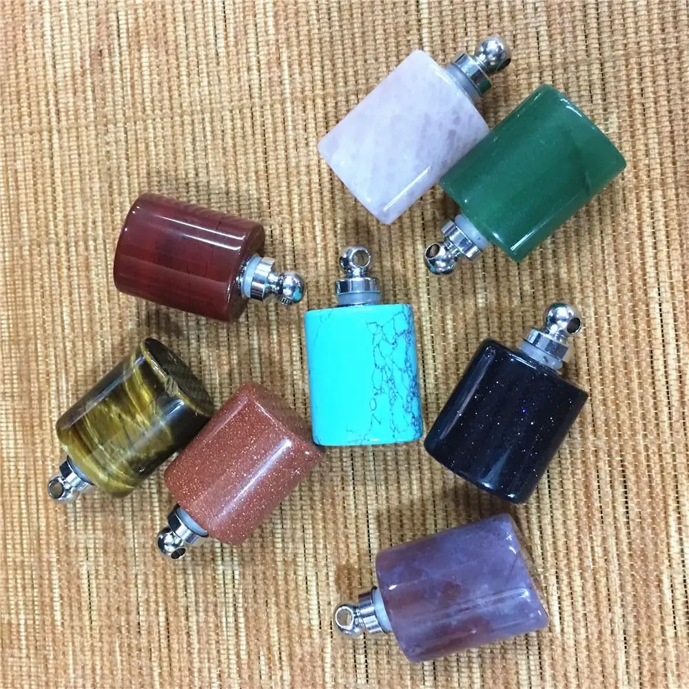 New 3pc Natural Stone Oil Diffuser Perfume Bottle Crystal Pendants Turquoises Indian Agates Gold Sands Oil Diffuser Pendant