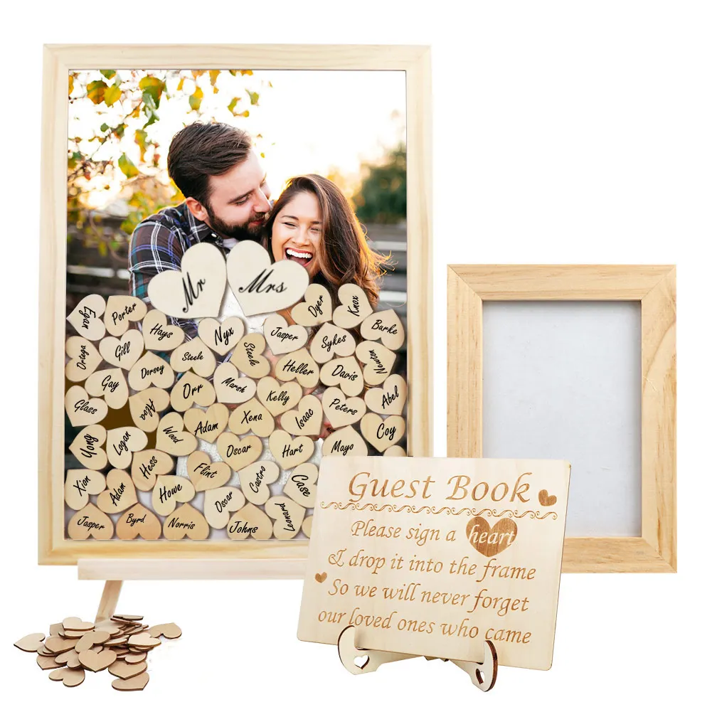 OurWarm Wedding Guest Book Alternative Drop Top Wedding Frame Guest Book for Reception Anniversary Signs