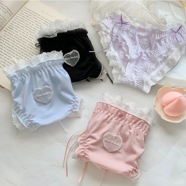 Cute Blue Lolita Love Lace Underwear For Girls Summer Thin Section