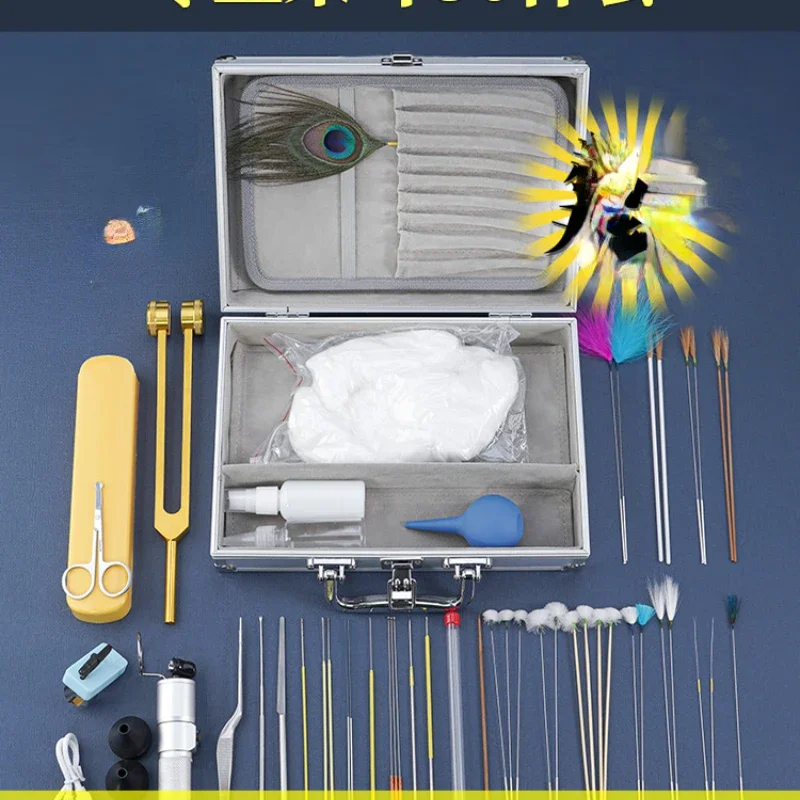 

Full set of professional ear-picking tools, advanced 50-piece suit box, ear spoon and goose feather stick.