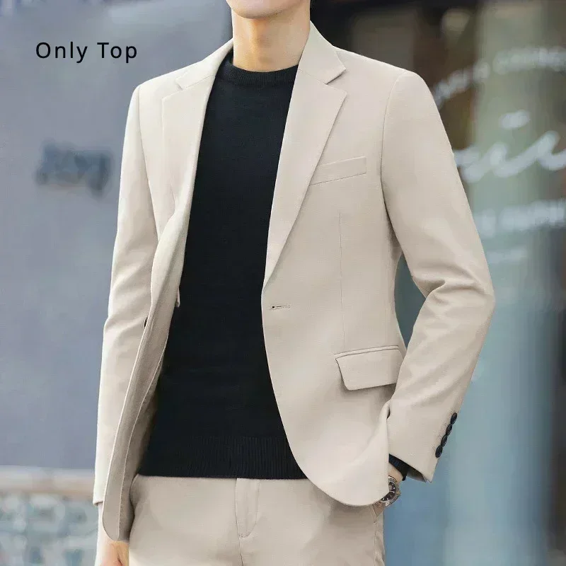 S-6XL 남성용 비즈니스 캐주얼 블레이저, 한국 트렌드 슬림핏 단색 세트 재킷, 우아한 럭셔리 블레이저, 싱글 탑 신랑 웨딩