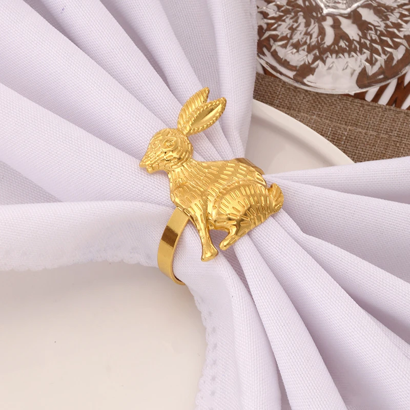 2Pcs Easter Rabbit Napkin Rings Cute Metal Bunny Shape Napkins Buckle Holder for Happy Easter Party Home Dinner Table Decor