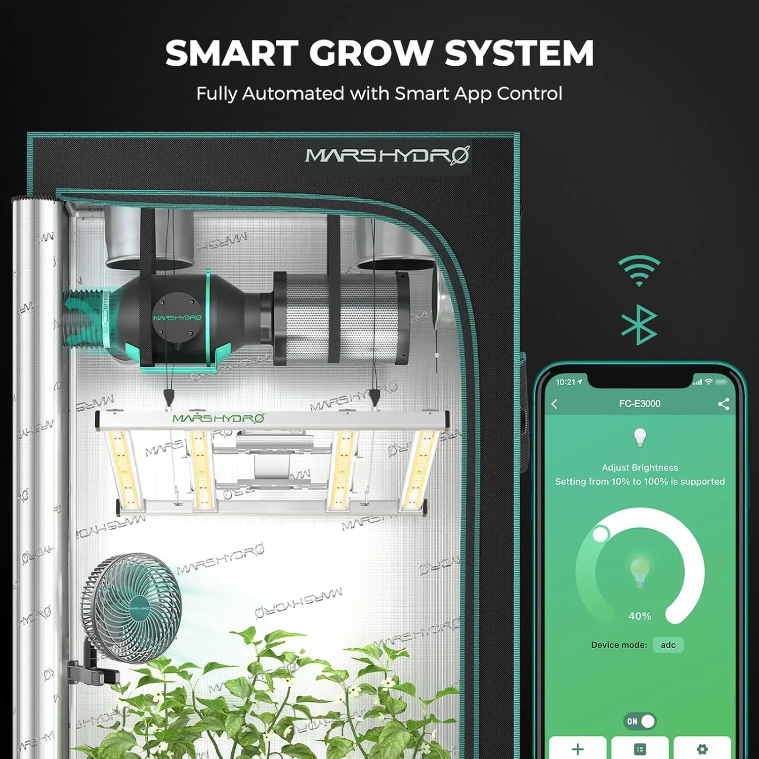 3x3 Smart Grow Tent Kit Complete System FC-E3000 APP Control Led Grow Light 1184Pcs LED 1680D High Reflective Mylar Tent