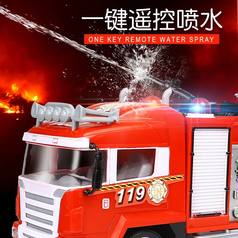 BGTOY 2.4G RC Car Remote Control Fire Truck Model One-click Water Spray To Simulate Sound and Light For Kids Toys Gift 4