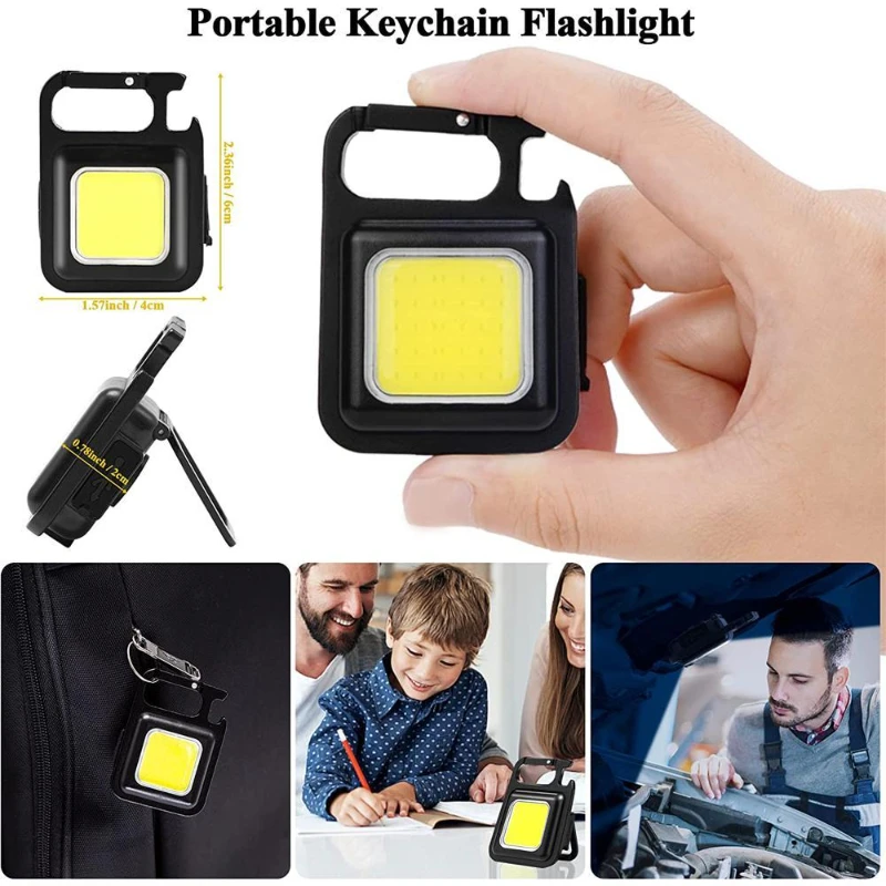 LED Small Rechargeable COB Keychain Flashlights Portable Emergency Lamps Strong Magnetic Repair Work Outdoor Camping Light