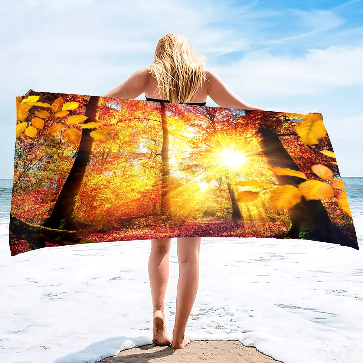 Fallen Leaf Path Towel Oversized Sand Free Lightweight Quick Dry