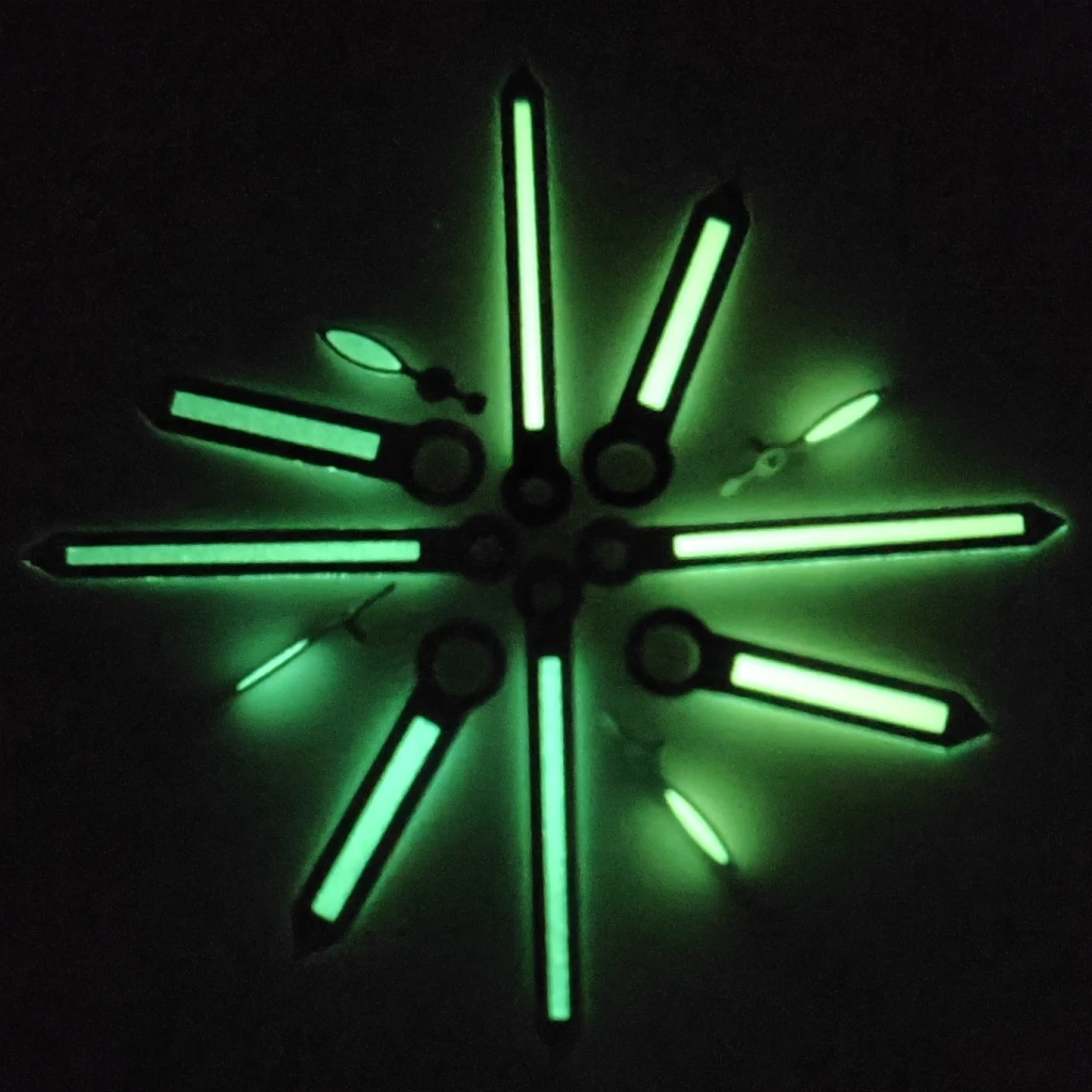 Silver, Blue, Gold, Rose Gold, and Gun Color Watch Hands with Green Luminous Finish - Timepiece Enhancement Accessory