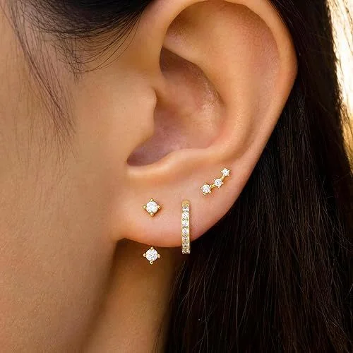 21 Paia Di Orecchini In Acciaio Inox Per Donna - Finrezio, Set Con Orecchini A Farfalla, Cuore, Cerchio, Per Piercing Helix, Tragus, Flat Back, 20G 6mm