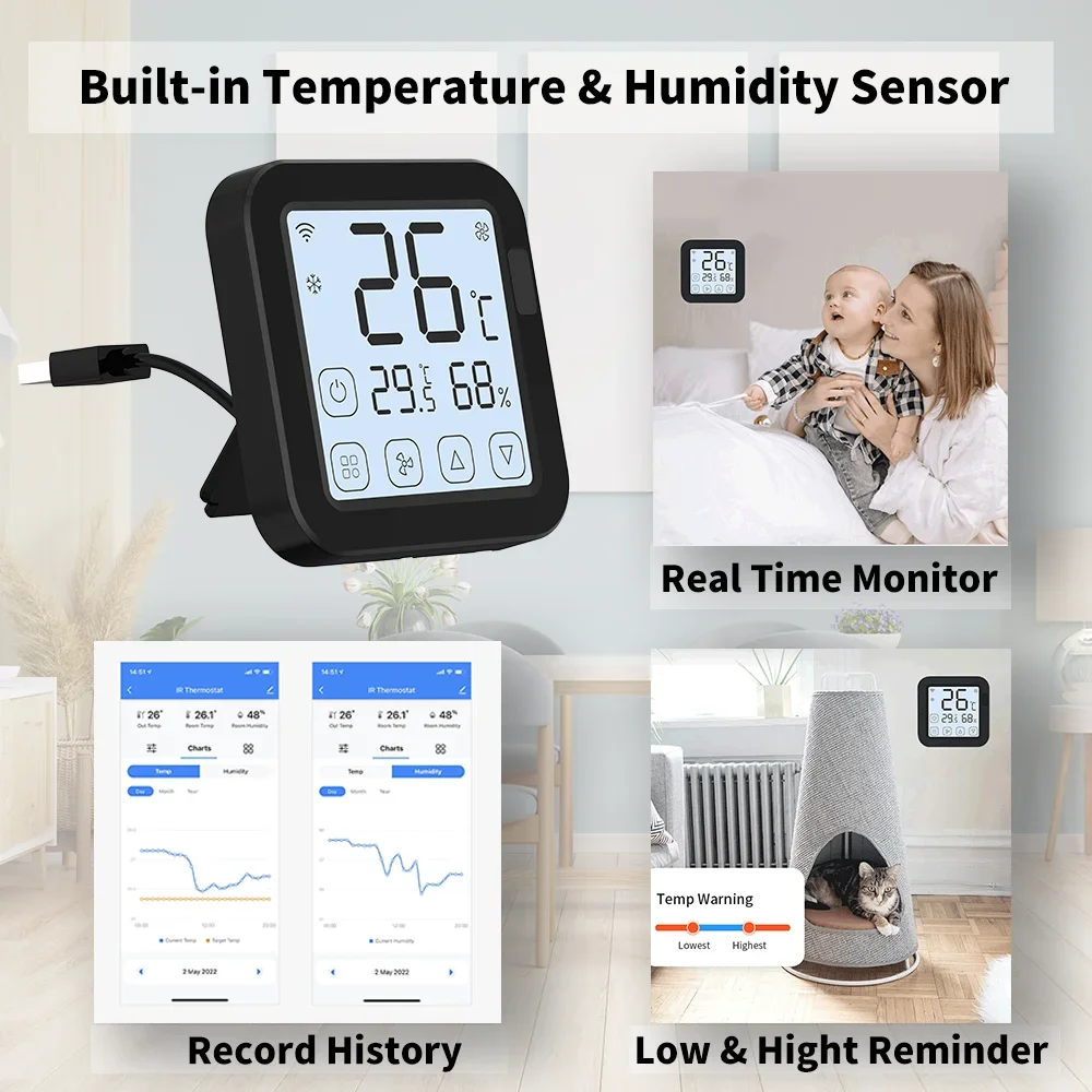 Tuya WiFi AC Thermostat Universal AC Remote Control Smart Life Temperature Thremostat Built-in Temperature Humidity Sensor