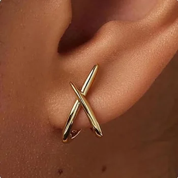 LATS Trendy Gold Color Cross Stud Earrings for Women Dainty Simple Minimalist Earring Fashion Jewelry Party Gifts Wholesale 1