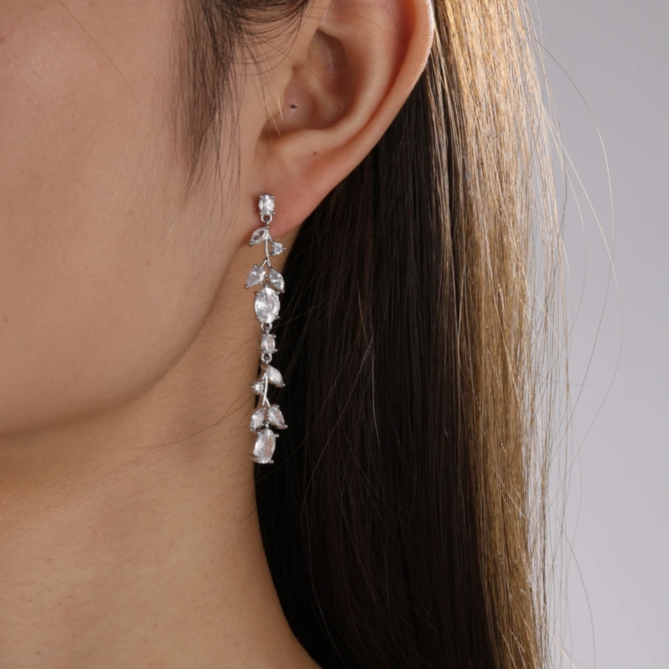 Long Wheatear Tassel Dangle Earrings Shiny Cubic Zirconia Charm for Women Wedding Party Jewelry Accessories