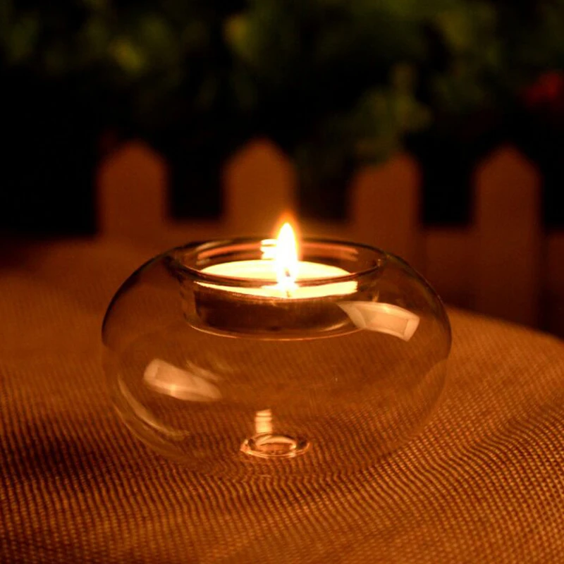 Transparent Round Hollow Glass Candle Holders Candlestick Dining Table Home Decoration Valentine's Day Wedding Ornament