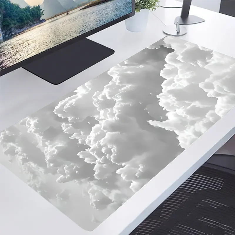 Sunshine White Cloud Gaming mouse pad, 2mm thick sewn Border smooth rubber mouse pad, 31.49 x 11.81 inches, portable desktop pad 3