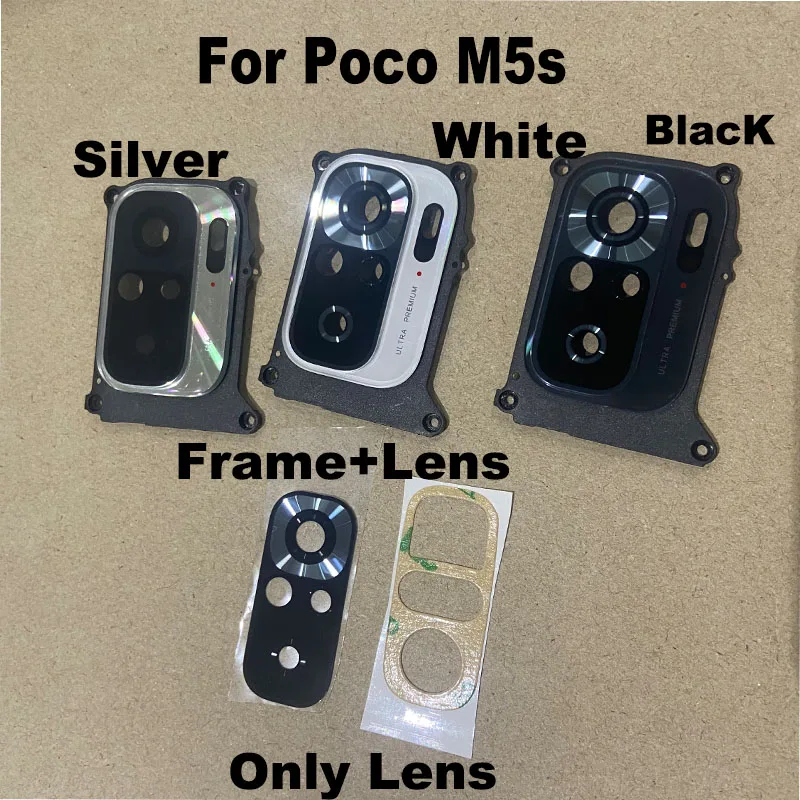 

Задняя крышка для объектива камеры Xiaomi Poco M5s, стеклянная задняя крышка с держателем рамы, клей, замена 2207117BPG