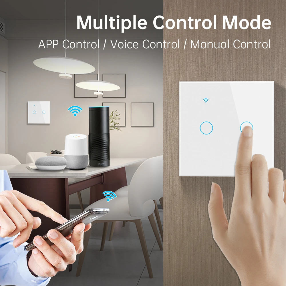 Tuya Smart Wifi EU Touch Switch 1Gang 2Way Glass Panel Touch Switches 2Way Stairs Wall Switches For Smart Life Alexa Google Home