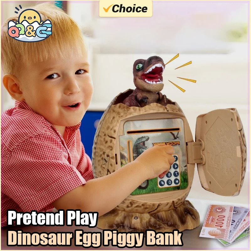 Dinosaur Egg Piggy Bank Money Box Fingerprint Password with Music Light Electronic ATM Cash Coin Box Play House Toys for Kids
